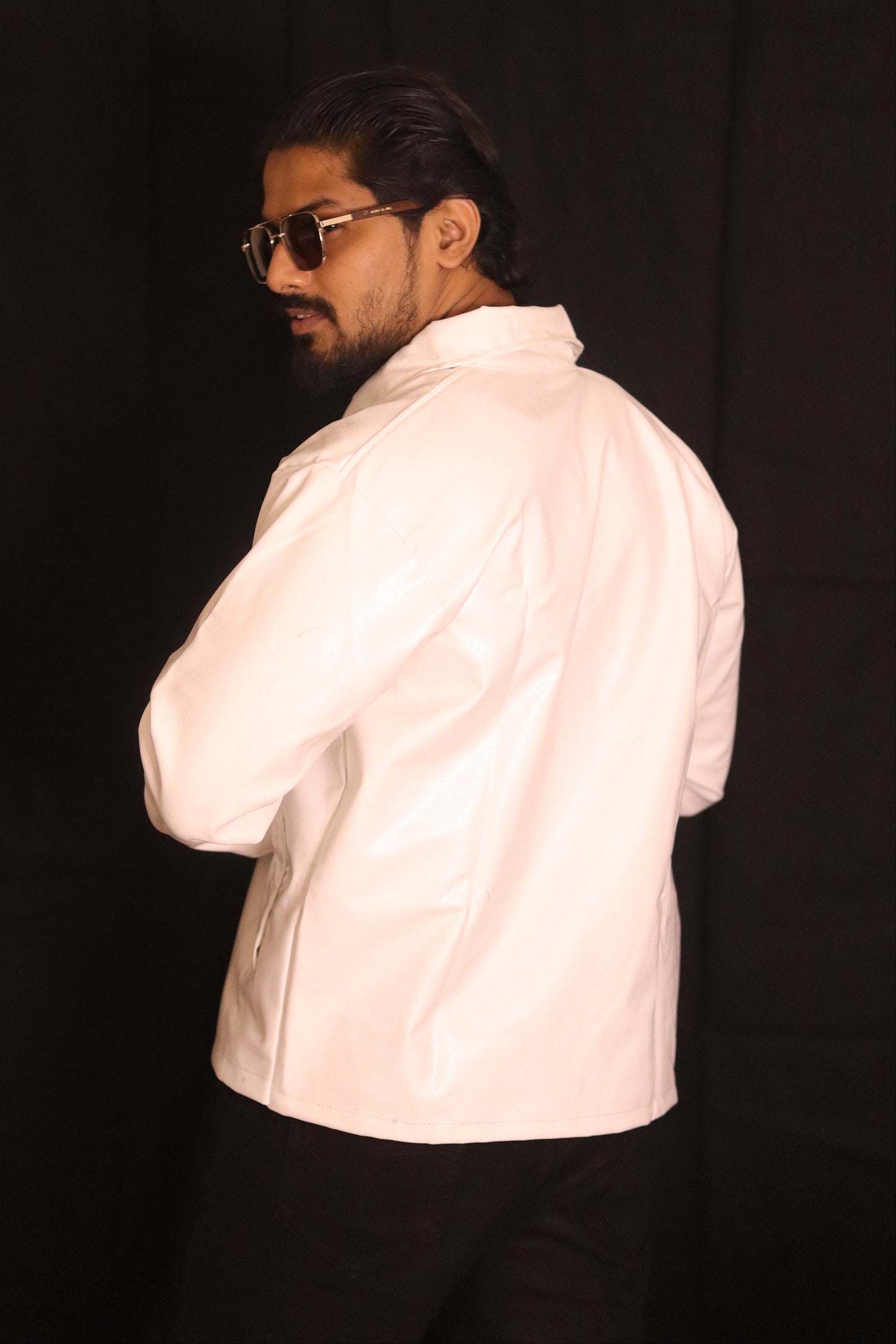 White Leather Biker Jacket for Men