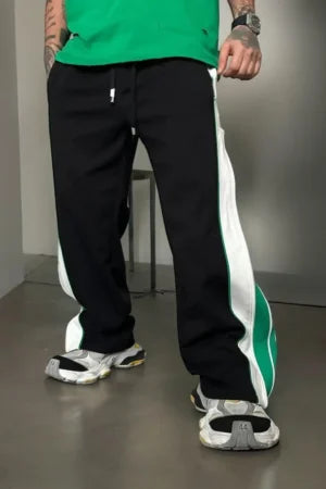 Green Straight Fit Baggy Pants 3 Way Zip Up Joggers