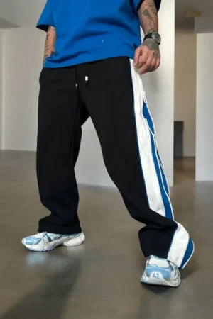Double Zip Blue Wide Leg Zip Up Baggy Pants