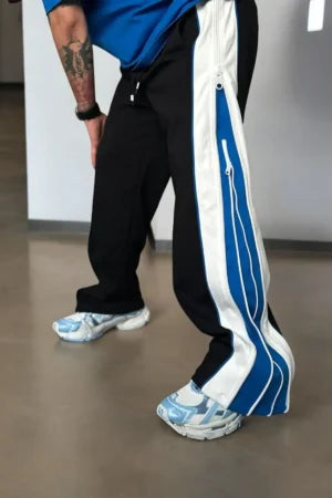 Double Zip Blue Wide Leg Zip Up Baggy Pants