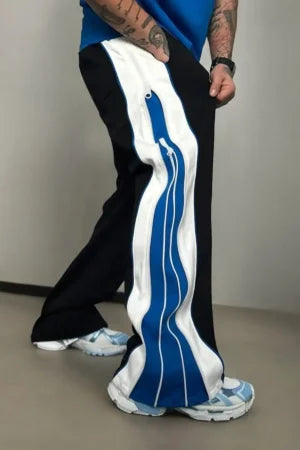 Double Zip Blue Wide Leg Zip Up Baggy Pants