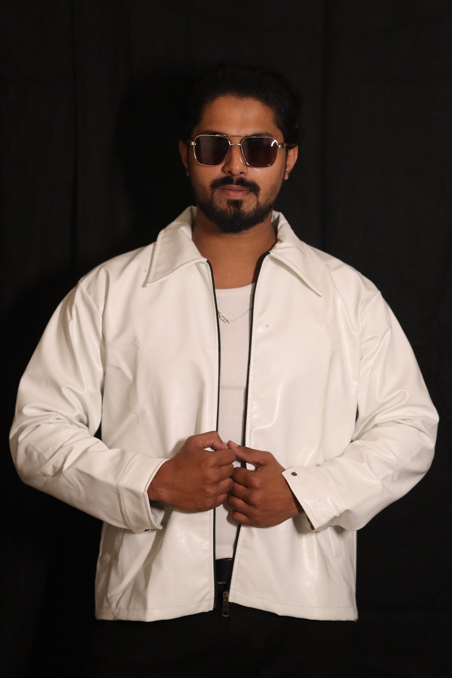 White Leather Biker Jacket for Men