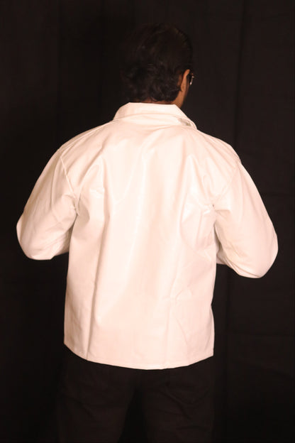 White Leather Biker Jacket for Men