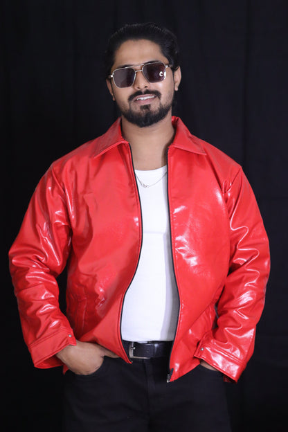 Classic Cherry Red Unisex Leather Jacket
