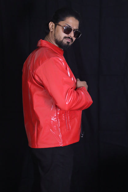 Classic Cherry Red Unisex Leather Jacket