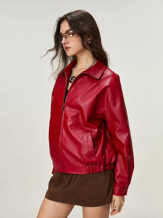 Premium Maroon Streetwear Genuine Leather Jacket