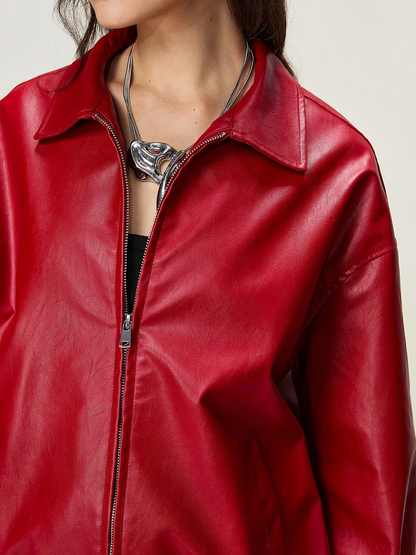 Premium Maroon Streetwear Genuine Leather Jacket