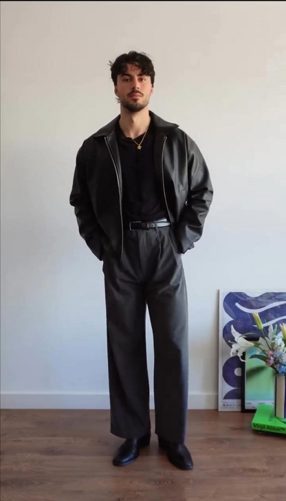 Premium Black Faux Leather Bomber Jacket for Men
